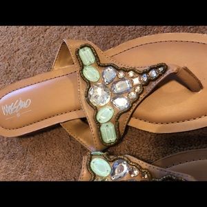 Mossimo Tan Sandals with light teal & silver bling